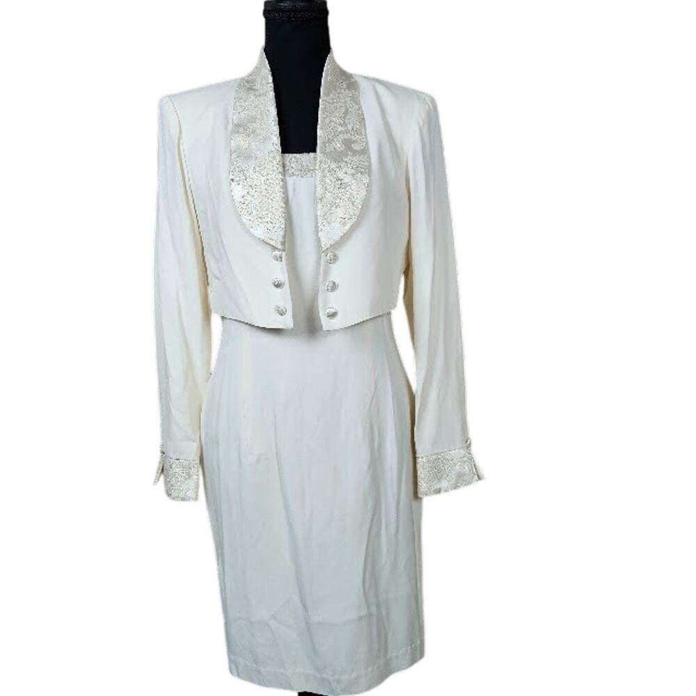 LWD Bachelorette Set Ivory Mini Dress Bolero Jacket 6 Vintage Courthouse Wedding
